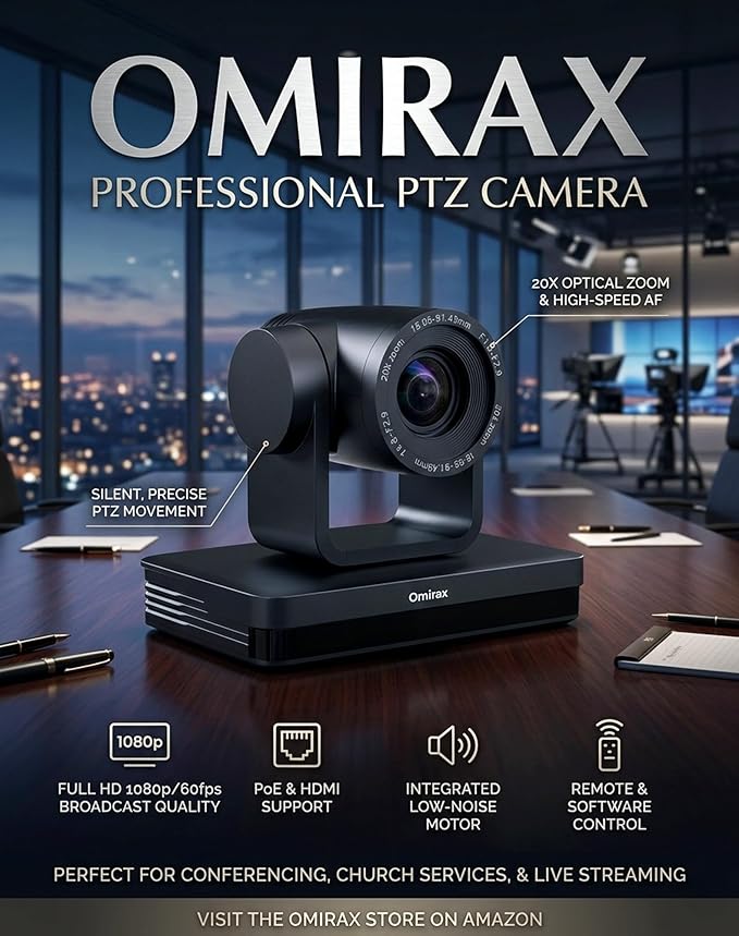 1080P PTZ Camera with AI Auto Tracking 20X Optical Zoom 3G-SDI/HDMI/USB3.0/IP/PoE RS232/RS422/RS485 Remote Included Professional Live Streaming Camera for Church &amp Conference