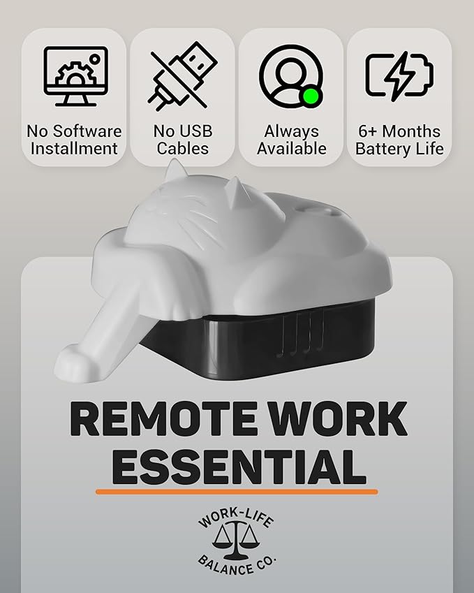Work-Life Balance Randomized Mouse Jiggler Undetectable Trackpad - Mechanical Mouse Mover Device for Laptop Keep Screen Active Automatic Mouse Shaker for Remote Work Essential No USB - Gray Cat