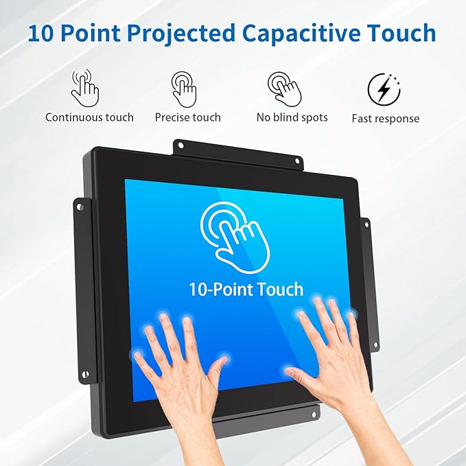 10.4 Inch Open Frame Touch Monitor PCAP 10-Point Touch Industrial Touchscreen Monitor with HDMI/VGA/DVI Interface Active Matrix TFT LCDLED Backlight with VESA Mount