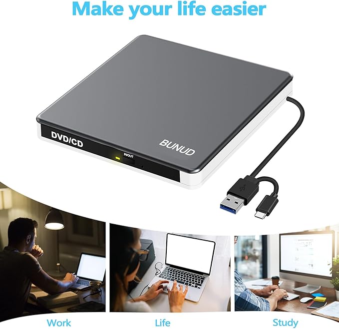 External DVD Drive USB C Superdrive for Apple USB 3.0 DVD Burner Reader for Mac Portable CD +/-RW Drive External DVD Player for Laptop MacBook Windows 11 10 PC Linux OS