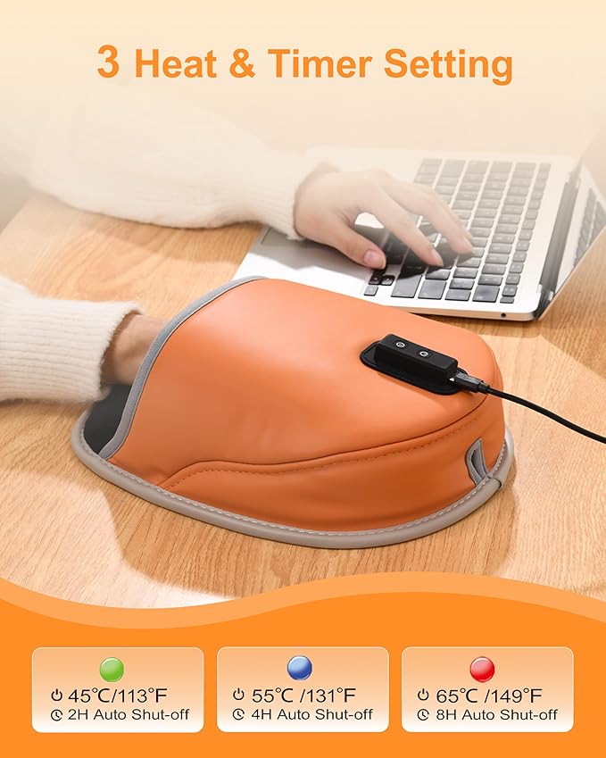 Heated Mouse Pad Hand Warmer 3-Temperature &amp Timer Dual-Sided Heating Hand Warmer Mouse Pad with Ergonomic Wrist Support Design Desk Warmer Universal Accessories for Computer Desk-Orange