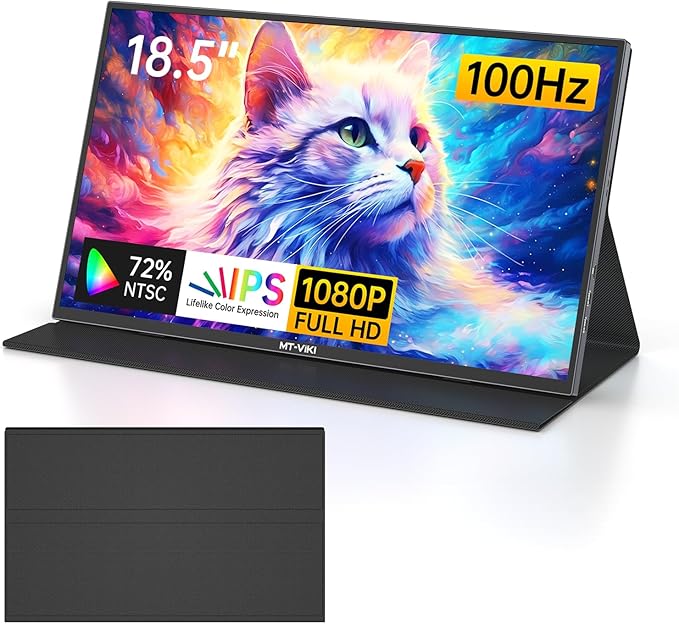 MT-VIKI 18.5 inch Portable Monitor 1080P 100Hz 72% NTSC Large Portable Screen Stand FHD IPS Screen HDR Gaming Display Travel Second Monitor for Mac PC Xbox PS4/5