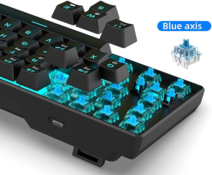 ZJchao Mechanical Gaming Keyboard Wired 68 Keys Blue Switch Pluggable Shaft with Backlit V800 Gaming Keyboard Ice Blue Light for OS X Users