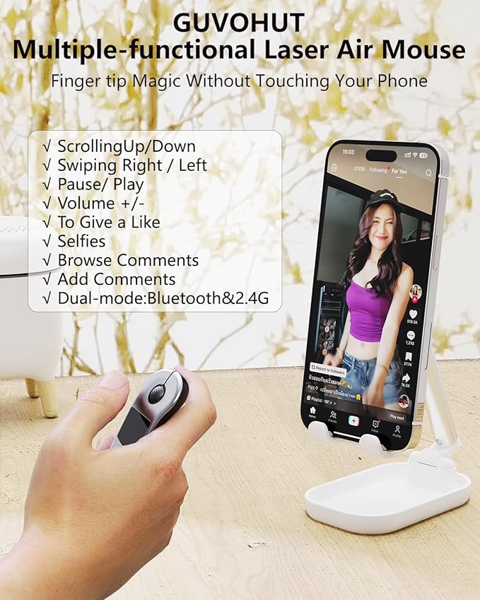 Air Mouse for PC/iOS/Android with Touchpad Bluetooth 2.4G Remote Control for PowerPoint/Keynote/Tiktok/Camera/Kindle App Rechargeable Wireless Presentation for PPT Pointer (Silver)