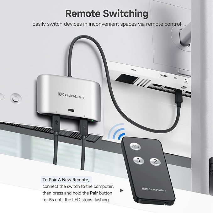 Cable Matters 20Gbps USB C Switch for 2 Computers Up to 8K@30Hz on Windows 4K@60Hz on macOS 140W PD for Sharing a USB-C/Thunderbolt 4 Monitor or Dock (Not for Dock with an Attached Cable)