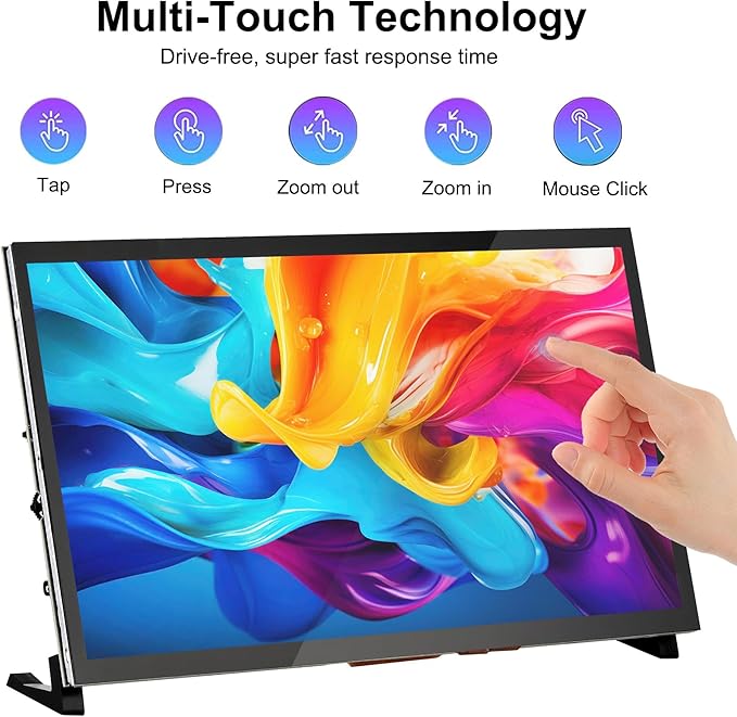 Touchscreen Monitor for Raspberry Pi 7'' IPS LCD Screen 1024 x 600 Smooth Touch Built-in Dual Speakers HDMI Input Compatible with Raspberry Pi 5/4/3/Zero Easy Set-up Driver-Free