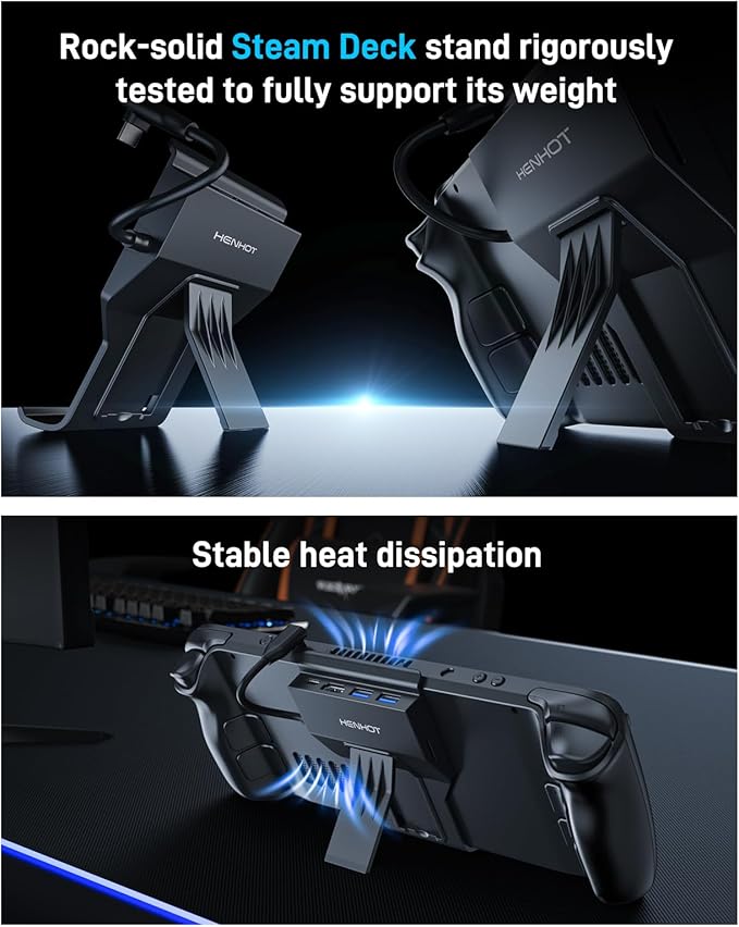 Steam Deck Dock 4-Port USB C Hub with HDMI 2.0 4K@60Hz Dual USB-A 3.0 100W Max PD-in Foldable Stand