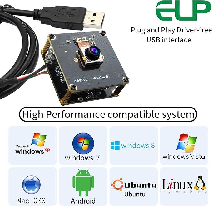 ELP 48MP Wide Angle USB Camera Module 200ms Fast Autofocus Webcam Board 100degree No Distortion Lens PC CAMERA Mini UVC USB2.0 Backup Cam UHD Second Webcamera 6000P Lightburn Camera for Laser Engraver