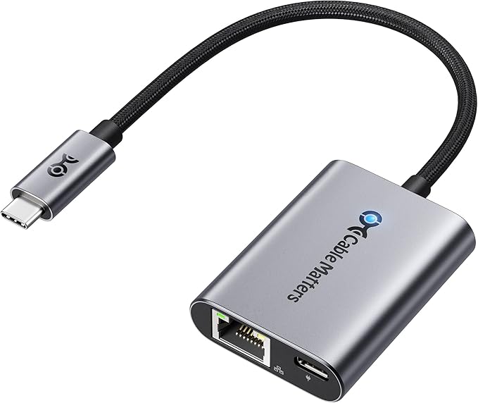Cable Matters USB C to Ethernet Adapter with 140W Charging Gigabit Ethernet to USB C Adapter Compatible with MacBook Pro Dell XPS Surface Up to 480Mbps for Chromecast with Google TV -2020 &amp L