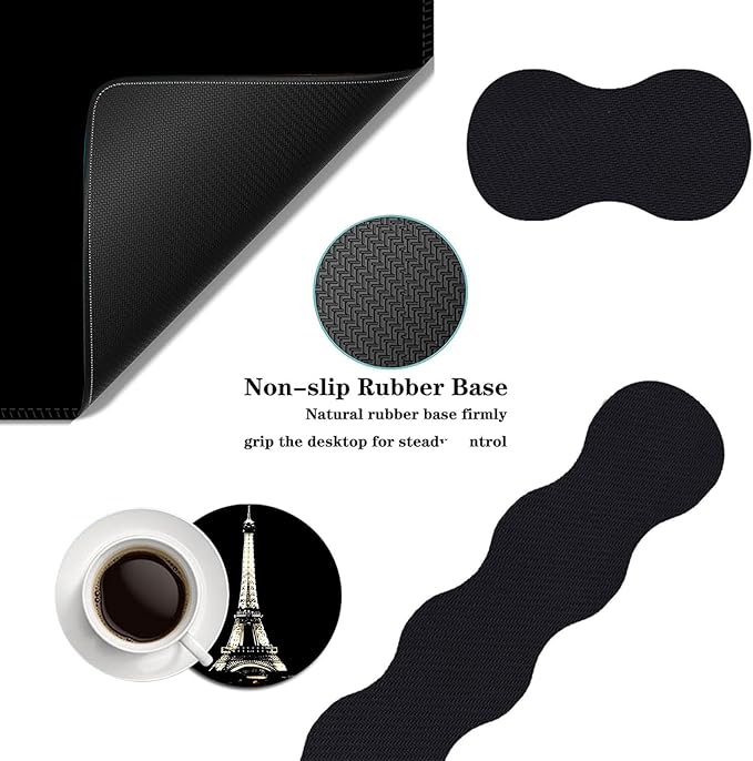 Mouse PadLarge Desk Mat Set 4in1 XL Mousepad + Keyboard Wrist Rest+Mouse Wrist Rest+Coaster with Ergonomic Desk Pad for Home Office Table Computer Cover -Eiffel Tower at Night
