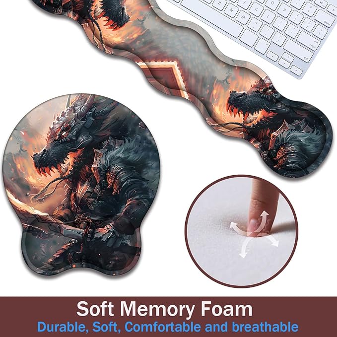 Keyboard Wrist Rest and Mouse Pad Wrist Support with Lace-Shaped Coaster Set Ergonomic Gel Memory Foam and Anti-Slip Base Easy Typing and Pain Relief - Draco Warrior