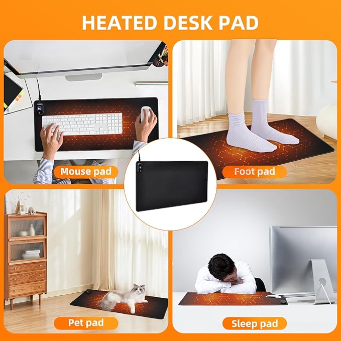 Heated Mouse PadWarm Desk Pad with 3 Levels Heating &amp Timed Auto Shut-OffPU Leather Heated Desk Pad Foot Warmer Pad for Home Office -31.5 x 13 Inch Black
