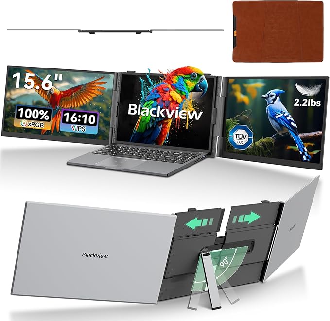 Blackview DCM8 Triple Laptop Screen Extender15.6 1080P FHD IPS Portable External ScreenTwo Cable USB C Travel for 13-17'' LaptopPlug &amp Play Compatible with Windows/Mac/Chrome OS/Mobile Devices