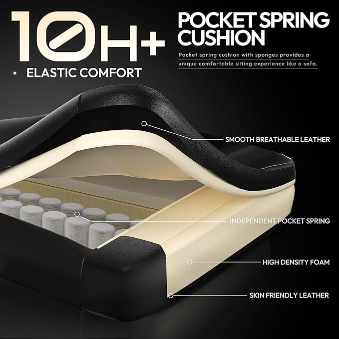 Dowinx Gaming Chair with Pocket Spring Cushion High Back Ergonomic Computer Chair PU Leather 350 LBS Black and White