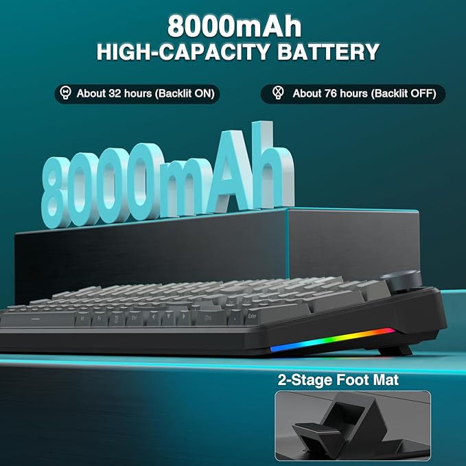 AULA F108 PRO - Wireless Mechanical Keyboard with Screen &amp KnobFull Size Keyboard with 8000mAh BatteryPre-lubed SwitchesSide Printed PBT KeycapsRGB Backlit Hot Swappable Custom Gaming Keyboard