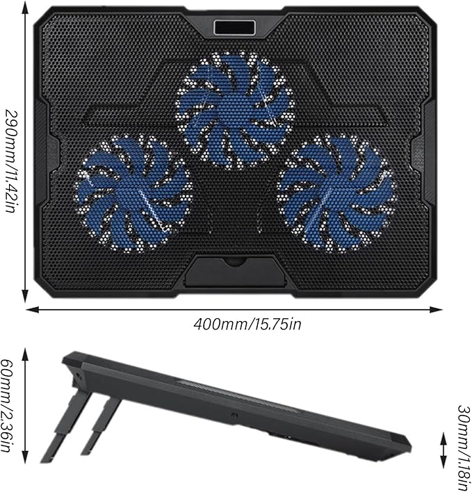 Laptop Cooling Pad with Adjustable 3Speed Fan Double USB Port Nonslip FeetLaptop Radiators Rapid Heat Dissipation