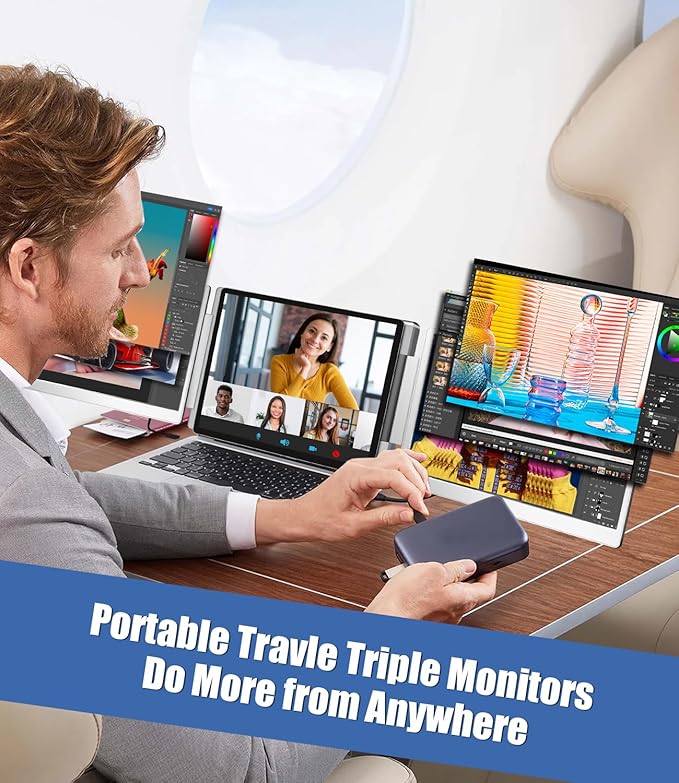 15.6 Laptop Screen Extender Left Screen 360° Flip Triple Screen Monitor Extender FHD 1080P IPS Portable Travel Monitor Display fit for 12–18.5 Laptops Compatible with Windows and MacBook-S10