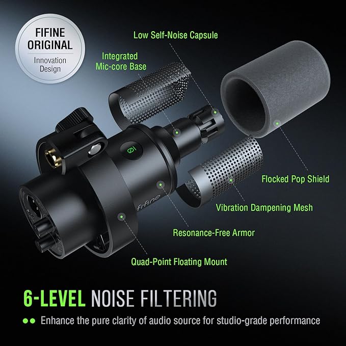 FIFINE K688 Podcast Microphone Kit USB/XLR Dynamic Microphone with Boom Arm for PC/XLR Mixer Gaming Mic with Mute Button Headphone Jack for Vocal Voice-Over Streaming Music Recording -K688CT