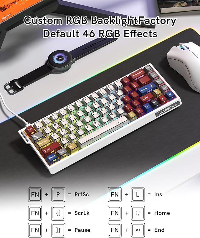 SK68 65% Gaming Keyboard Wired Backlit Mini Keyboard w/100% Hot-Swap Socket 68 Keys Aluminum Gaming Wired Keyboard for PC Laptop Game