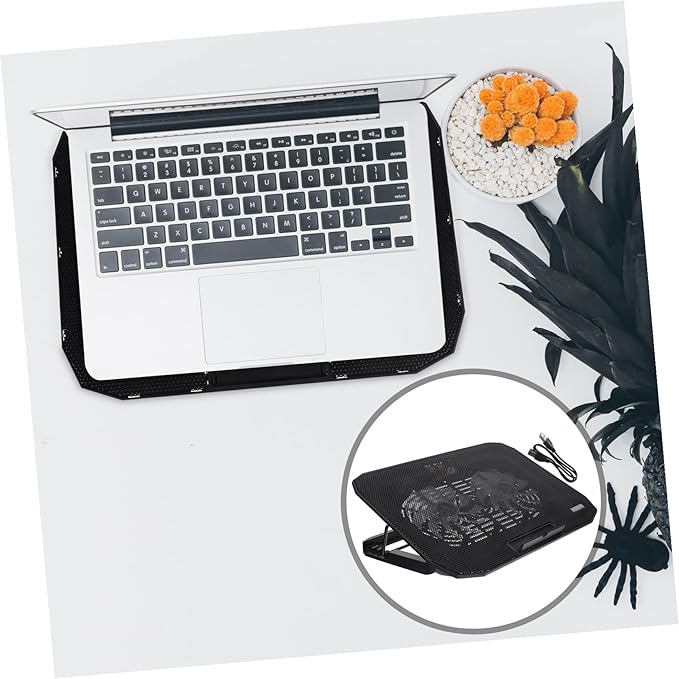 Foldable Height Laptop Stand with USB Powered Cooling Fan Mesh Ventilation Base for Notebooks Quiet Radiator Exhaust Fan for Gaming Work and Home Use