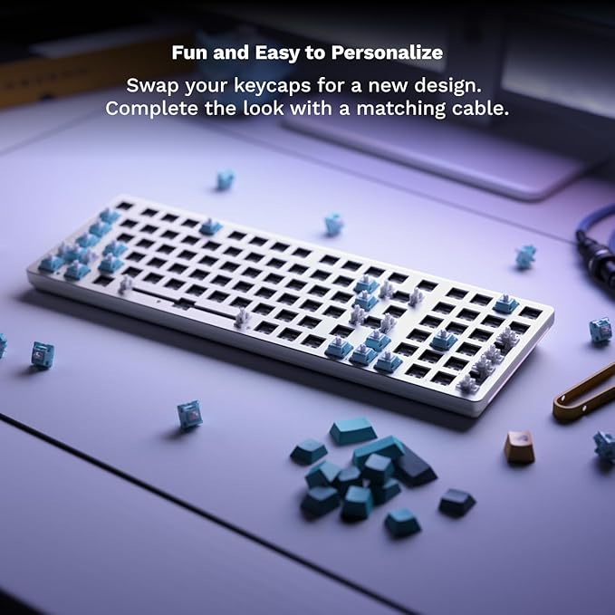 GLORIOUS GMMK 2 Small Gaming Keyboard Base- Barebones Kit- TKL Hot Swappable DIY White Mechanical Keyboard - Wired RGB Backlit- PC Setup Accessories- 65% White
