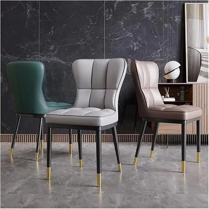 Adjustable Office Computer Chair with Armrest 1pcs Leather Finish Dining Chair with Backrest Sleek Black Legs with Gold Trim(Black)