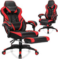 Goplus Gaming Chair Computer Chair with Footrest and Lumbar Support Height Adjustable Executive Swivel Rolling Task Chair with 90°-155° Tilt Function (Red)