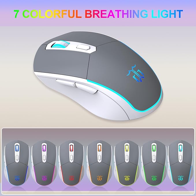 Snpurdiri 60% Wireless Gaming Keyboard and Mouse ComboRainbow Backlit Rechargeable 2000mAh BatteryMini Mechanical Feel Keyboard +Popular RGB Mice for GamingBusiness Office(Gray-White-Orange)