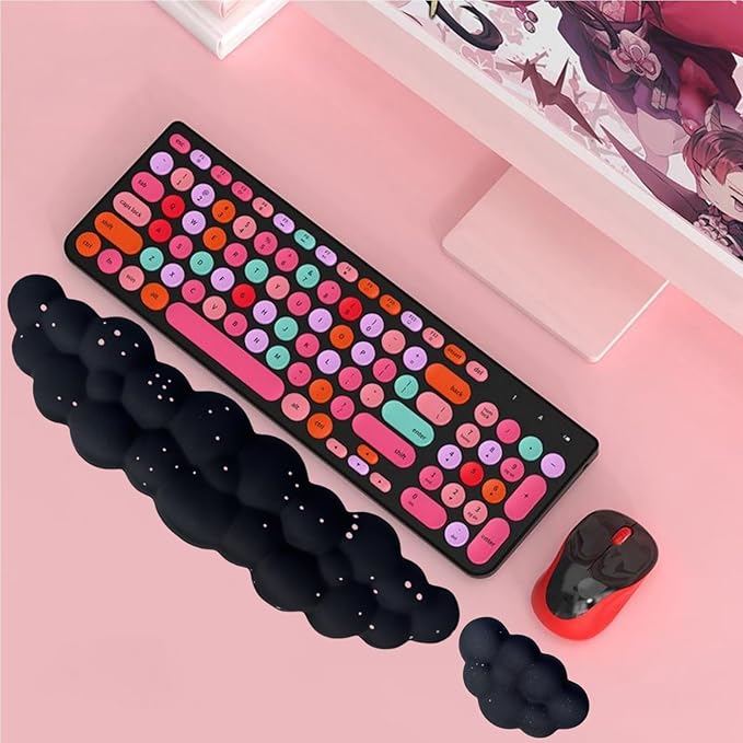 Cloud Wrist Rest Set for Keyboard and Mouse Includes Cute Coaster with Computers and Laptops (Black Star Set)