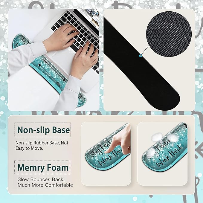 Large Mouse Pad Ergonomic Mouse Pad with Wrist Rest and Keyboard Wrist Rest 4 in 1 Set 31.5 x11.8 inch Extended Desk Pad for Home Office Work Hard Inspirational Blue Gradient XXL Gaming Mouse Mat