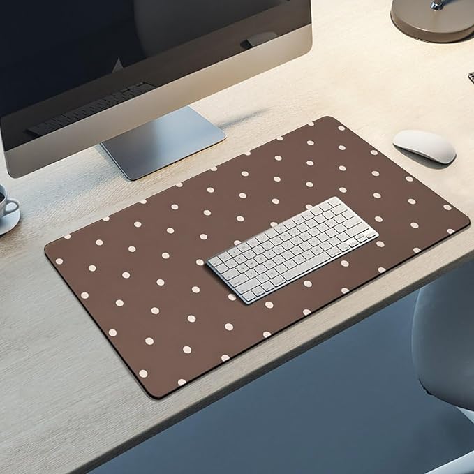 Brown and White Polka Mouse Pad Large Desk Mat Extended Keyboard Mouse Pad with Non-Slip Base and Stitched Edge Mouse Mat Desk Pad 30x16 Mouse Pads for Desk Home Office Gaming