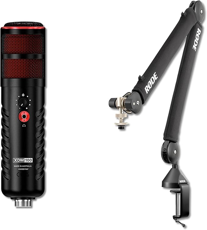 Rode XDM-100 USB Dynamic Microphone with PSA1+ Desk-Mounted Broadcast Microphone Boom Arm