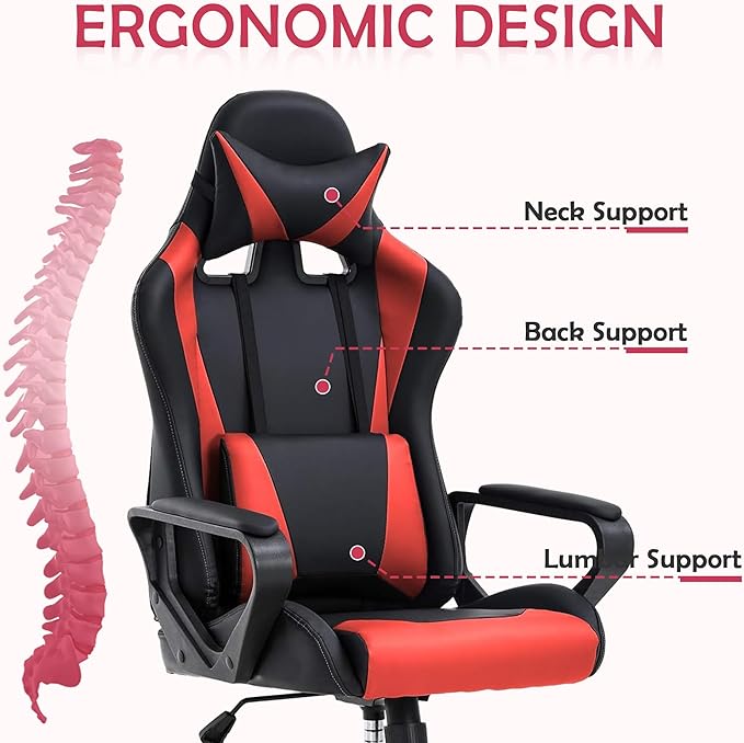 Gaming Chair High Back PU Leather Gaming Chairs Computer Chair with Armrest Headrest and Lumbar Support for Kids Teen Adults Men Women Height Adjustable Gamer Chair Computer Chairs for Adults