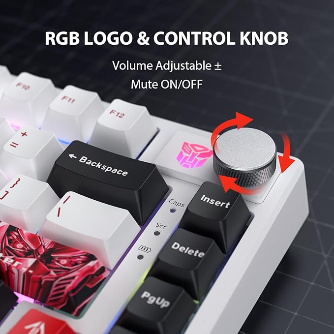 Transformers GK03 Mechanical Keyboard WirelessRGB Creamy Gaming Keyboard Wireless BT5.0/USB-C/2.4GHzCustom Hi-Fi Linear SwitchHot-Swap Socket/Knob Control Computer Keyboards (Optimus Prime White)