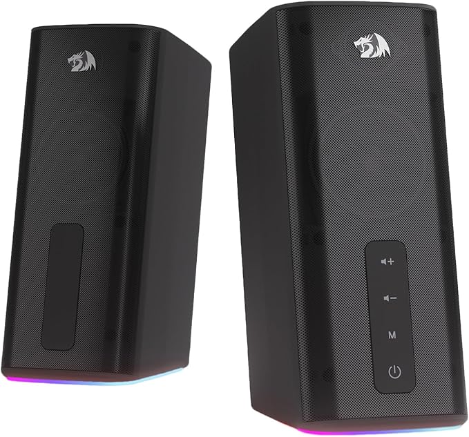 Redragon GS814 Stereo Desktop Speaker 20W Output 4 Real Units BT 5.0/3.5mm AUX Enhanced Bass Touch-Control Dynamic RGB Lighting