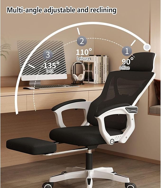 Desk Chair with Foot Rest Retractable Footrest with Adjustable Lumbar Support Computer Chair with Footrest Breathable Meshfor Home/Study/WorkingGrey