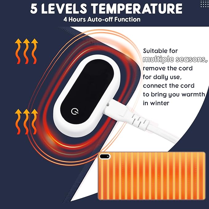Konohan Heated Desk Pad Warm Mouse Pad 5 Heating Level &amp 4 Hour Auto Shut-Off PU Leather Warm Mouse Mat Heating Keyboard Gaming Mice Warmer Mat Only Supports 110v(Dark Blue Color31.5 X 13)