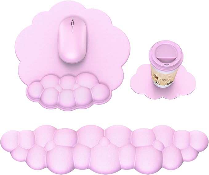 Cloud Mouse Pad with Wrist Rest Cloud Keyboard Wrist Rest Mouse Pad Wrist Support Ergonomic Keyboard Mouse Wrist Support (Pink)