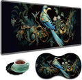 Large Gaming Mouse Pad + Mouse Wrist Rest Pad + Coaster Combination 31.5 x 11.8 Durable Non-Slip Extension Table Mat Suitable for Office and Home Bird Leaf
