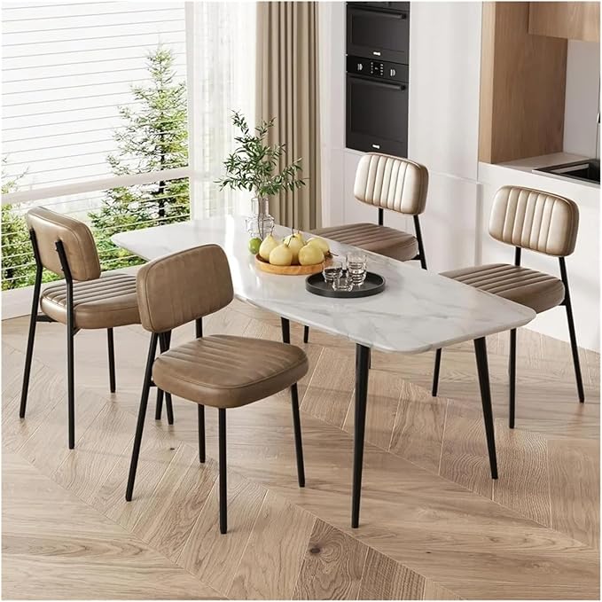 Adjustable Office Computer Chair with Armrest 1pcs Minimalist Comfy Upholstered Dining Chairs with Thick Cushions Seat Back and Metal Legs(Brown)