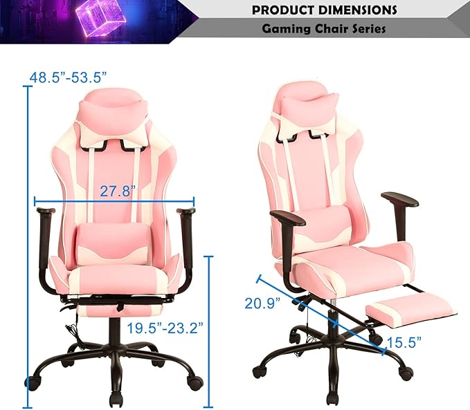 Gaming Chair Racing Style Office Computer Game Chair Ergonomic Desk Chair with Headrest Lumbar SupportHigh Back Gamer Office Chair Massage Recliner Video Game Chairs for Kids or AdultsPink
