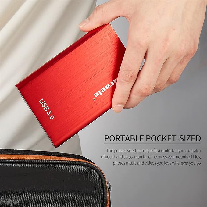 Portable SATA External Hard Drive HDD 500GB USB3.0 Ulra-Fast File Transfers (500GB Red)