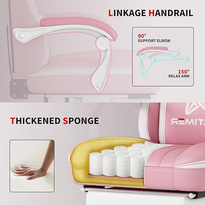 Gaming Chair with Footrest Ergonomic Computer Chair PU Breathable Material with Headrest and Lumbar Support Suitable for Silla Gamer and Adults(Pink)