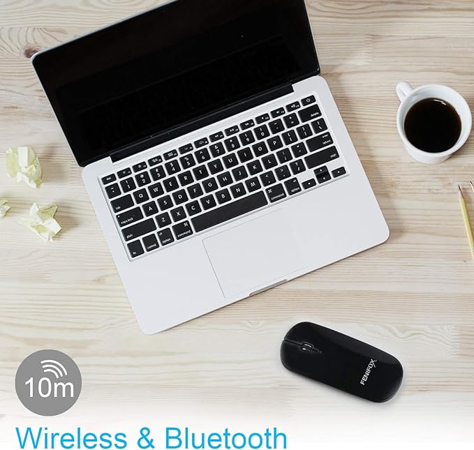 FENIFOX Wireless Bluetooth Mouse Ultra-Thin Flat and Slim Silent USB-C Rechargeable Travel Mini Portable Mouse for Mac iPad Laptop MacBook Tablet Chromebook - Black