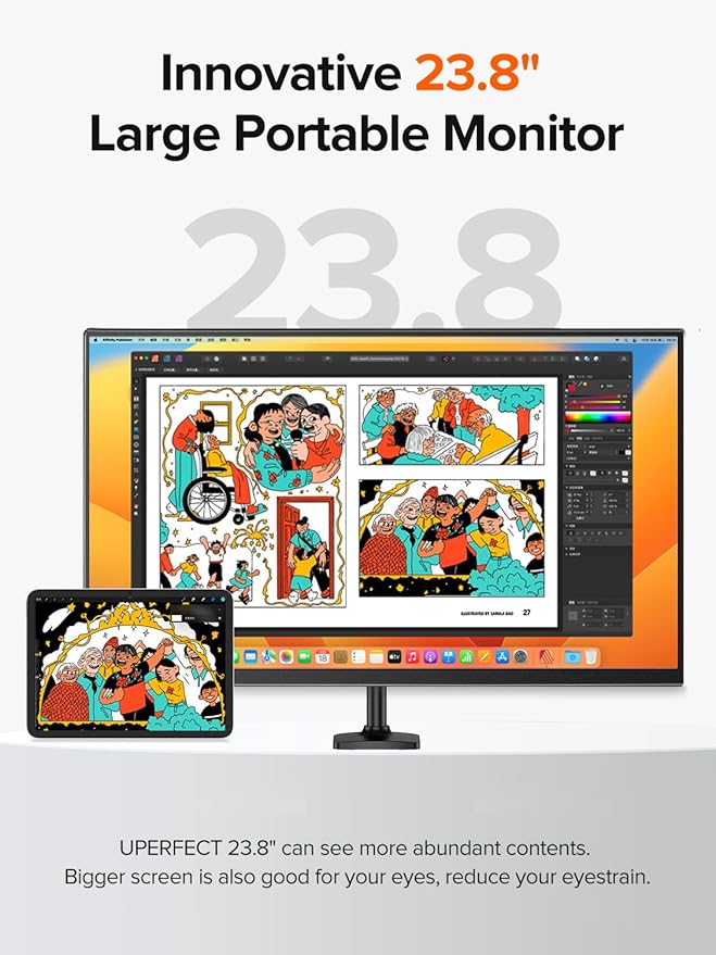 UPERFECT QLED 24 120Hz Portable Monitor 1080P 125% sRGB 400Nits w/Stand &amp VESA HDMI USB-C FHD Travel Monitor for Laptop/Gaming Devices/Phone/Mini PC External Second Screen for Gaming &amp Work