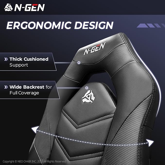 N-GEN Video Gaming Computer Chair Ergonomic Desk Office Chair for Adults with Lumbar Support Flip-Up Arms Adjustable Height Swivel Wheels PU Leather Executive Design for Home and Office (Jet Black)