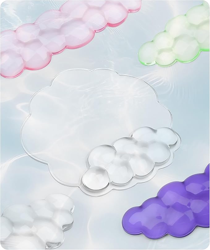 Mouse Pad with Wrist Rest Soft Cloud Gel Keyboard Mouse Pad Set with Hand Wrist Support Cute Non Slip Office Desk Accessories for Comfort/Pain Relief/Computer/Laptop (2Pc Clear Cloud)