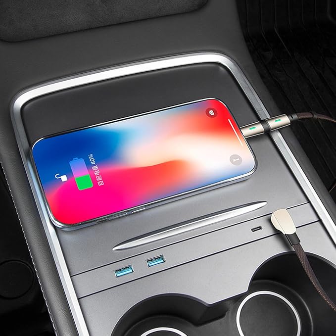 USB Hub for Tesla Model Y Model 3 2021-2023 Center Console Silver USB Hub for Tesla Model Y Support USB&amp Type C Fast Charging.