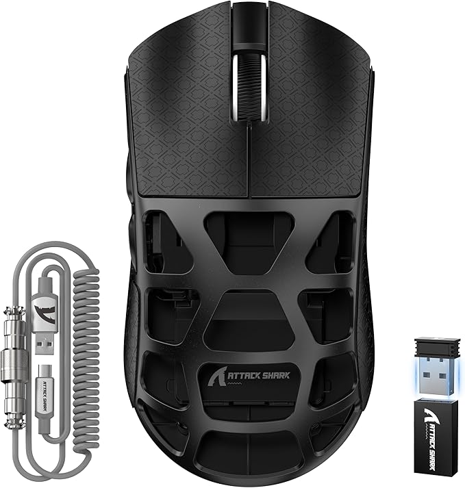 FELICON x Attack Shark R3 Magnesium Alloy Wireless Gaming Mouse 46g Ultra-Lightweight Skeletal Shell PAW3395 26K DPI 8K Polling Tri-Mode 2.4G/BT/Wired for PC Mac Laptop - Black &amp Griptape