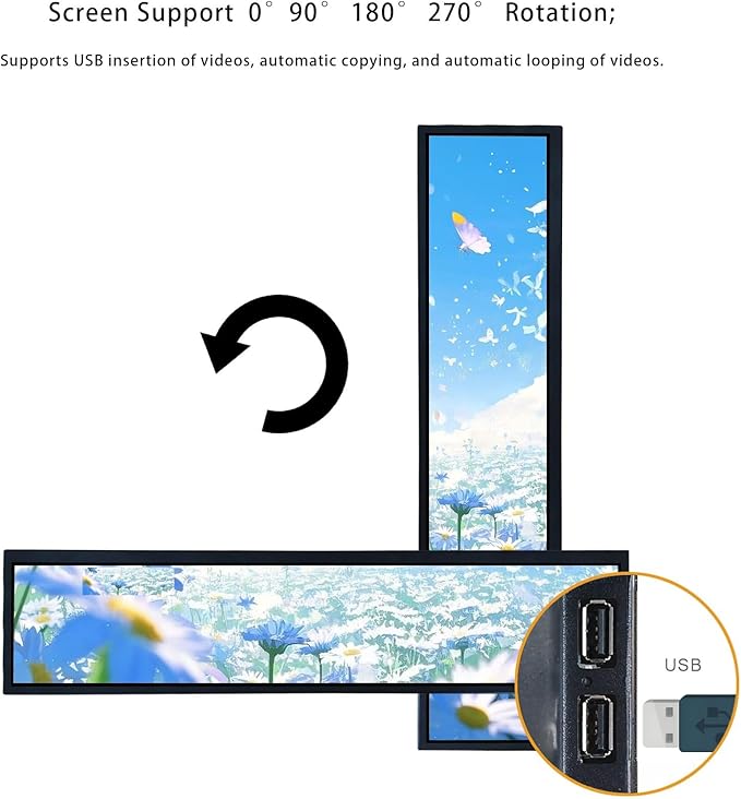 VSDISPLAY 21.3 Ultra Wide Bar Display 1920x360 IPS Digital Signage Monitor with USB Auto-Play Image Rotation and Mounting Holes for Advertising